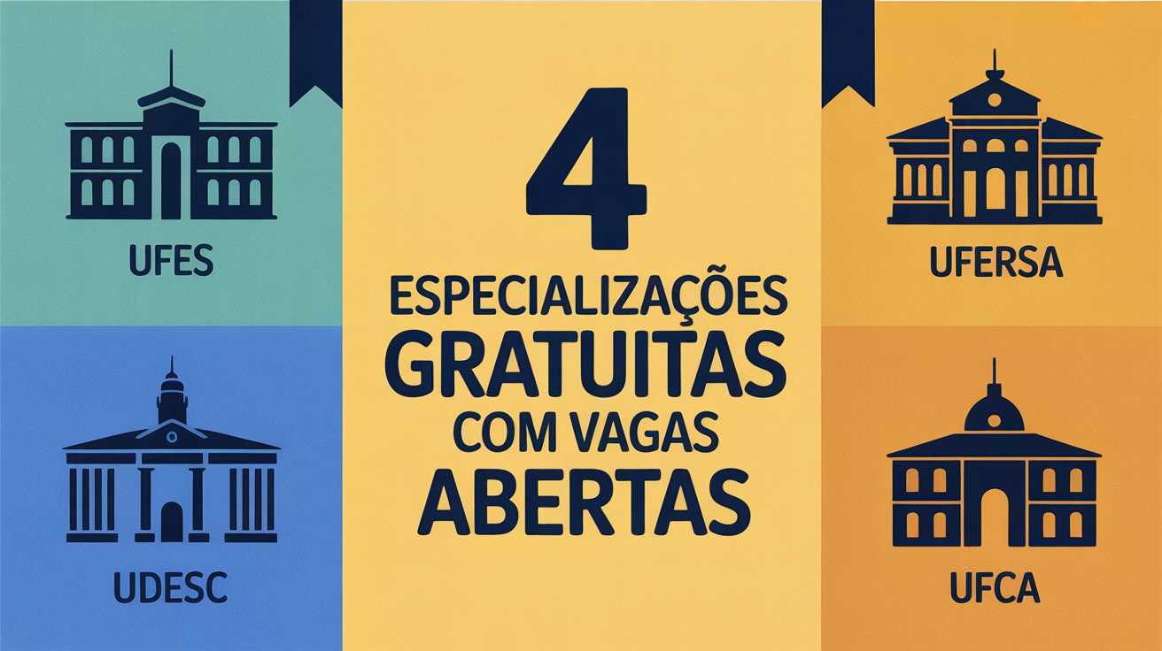UFES, UFERSA, UDESC e UFCA estão com inscrições abertas para especializações lato sensu gratuitas em 2026. Prazos até 26 de junho.