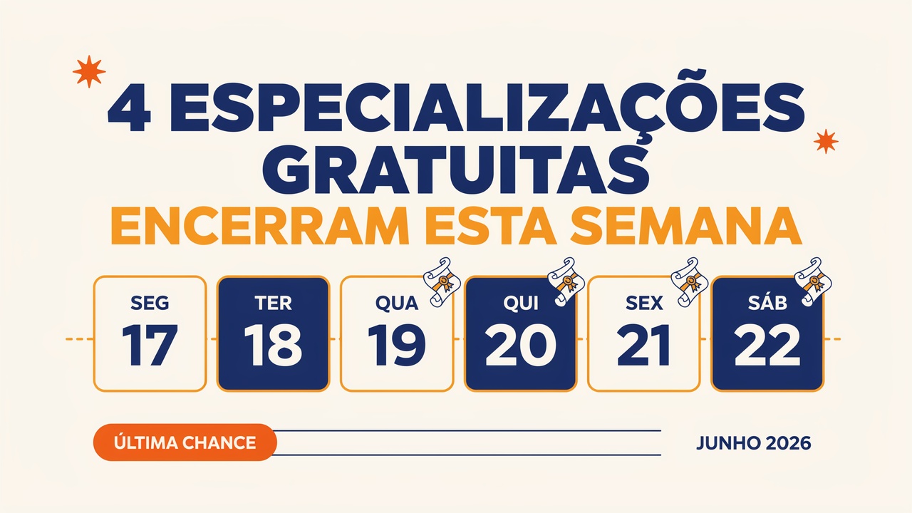 Última semana para se inscrever em 4 especializações gratuitas UFES Alfabetização, UFERSA Gestão Pública, UDESC Educação Inclusiva e IFRS Docência EPT.