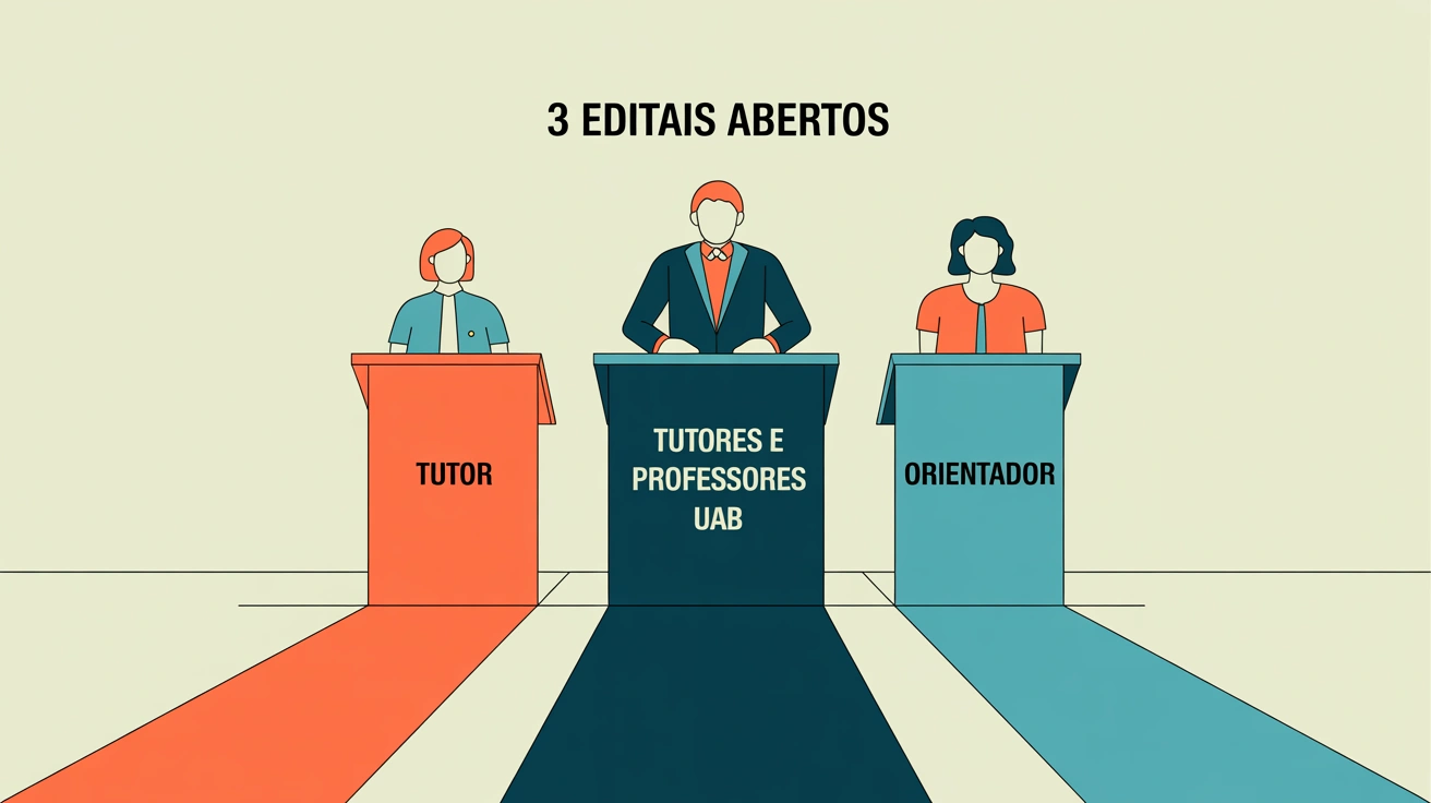 Compare 3 oportunidades de bolsa para educadores orientador de TCC na UFRB, tutor EAD no IFSULDEMINAS e instrutor de idiomas na FADEMA; inscrições até 24 e 28 de julho de 2026.