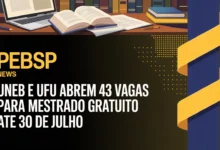 Compare dois mestrados gratuitos com inscrições abertas PPGL da UNEB (16 vagas, até 2907) e PPGPEDU da UFU (27 vagas, até 3007) - 43 vagas no total.