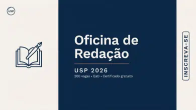 Curso gratuito de redação da USP em 2026 EaD, 15 aulas e certificado. Qualquer pessoa pode se inscrever até 15 de julho. Confira.