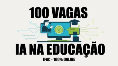 IFAC abre 100 vagas gratuitas para curso de Inteligência Artificial na Educação, 100% EAD e 160 horas, com inscrições até 20 de julho. Saiba como participar.