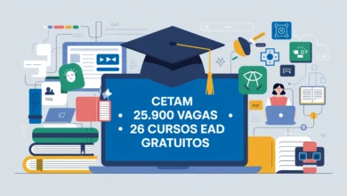 Inscrições para 25.900 vagas em 26 cursos gratuitos EAD do Cetam terminam nesta quarta (1507). Veja cursos, requisitos e como se inscrever agora.