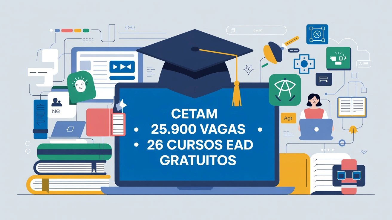 Inscrições para 25.900 vagas em 26 cursos gratuitos EAD do Cetam terminam nesta quarta (1507). Veja cursos, requisitos e como se inscrever agora.