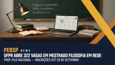 MEC abre 322 vagas no PROF-FILO 2027-2029, distribuidas em 25 nucleos. Inscricoes on-line de 10 de agosto a 28 de setembro de 2026.