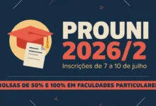 O MEC abriu as inscrições do Prouni 20262, de 7 a 10 de julho, pelo Portal Acesso Único. Veja requisitos, nota mínima do Enem.