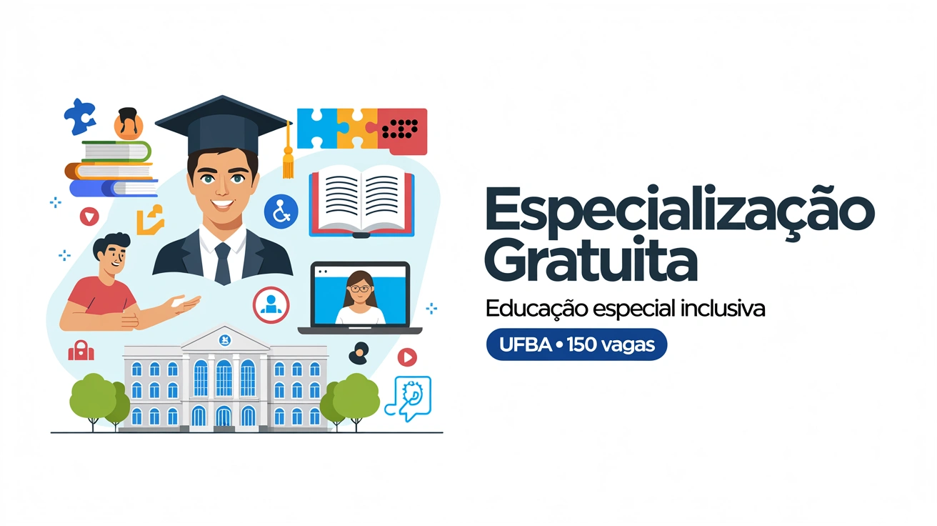 UFBA abre inscrições para especialização gratuita em Educação Especial Inclusiva, com 150 vagas em 5 polos. Veja prazos e documentos.