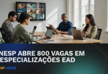 UNESP abre 800 vagas em 5 especializações EaD por sorteio. Inscrições até 58, taxa de R$ 30. Confira cursos, requisitos e cronograma.