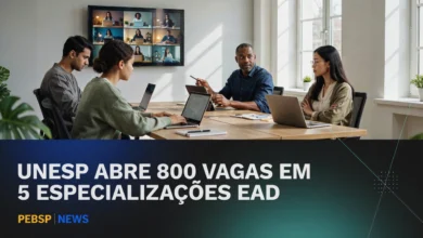 UNESP abre 800 vagas em 5 especializações EaD por sorteio. Inscrições até 58, taxa de R$ 30. Confira cursos, requisitos e cronograma.