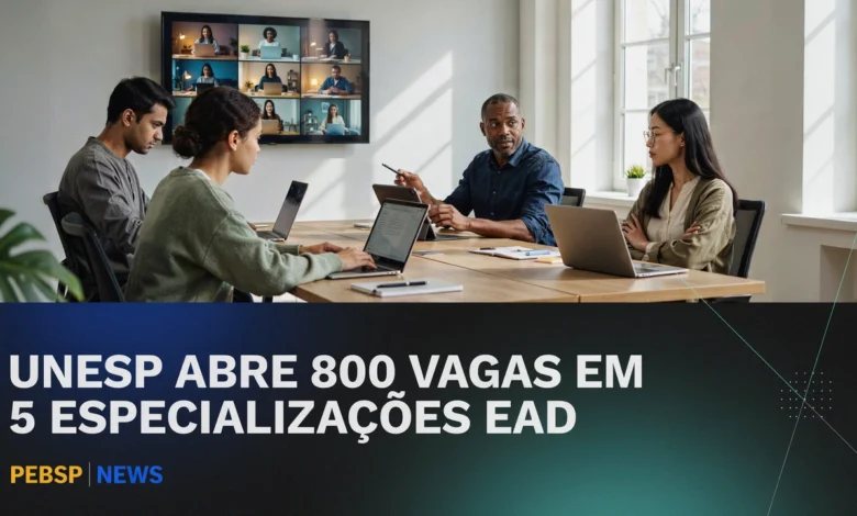 UNESP abre 800 vagas em 5 especializações EaD por sorteio. Inscrições até 58, taxa de R$ 30. Confira cursos, requisitos e cronograma.