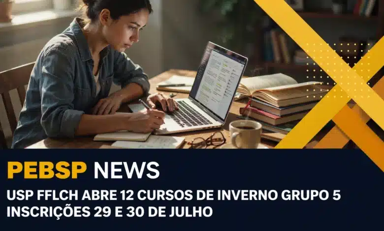 USP abre inscrições para 12 cursos gratuitos de inverno na FFLCH. Grupo 5 inscrições em 29 e 3007, sorteio em 3107. Vagas abertas a maiores de 18 anos.