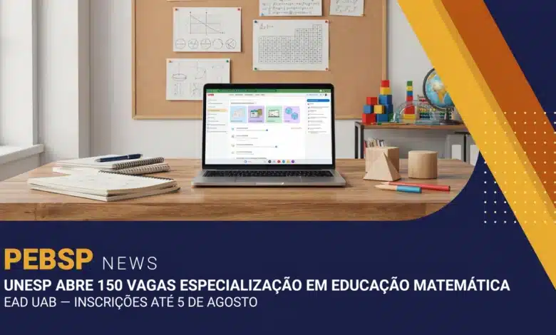 Unesp abre 150 vagas para pós EaD em Educação Matemática, por sorteio. Inscrições até 05/08/2026, taxa de R$ 30.