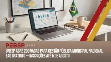 Unesp abre 200 vagas nacionais para pós EaD em Gestão Pública Municipal, por sorteio. Inscrições até 05082026.