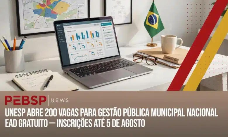 Unesp abre 200 vagas nacionais para pós EaD em Gestão Pública Municipal, por sorteio. Inscrições até 05082026.