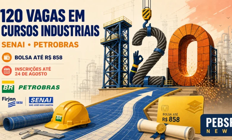120 vagas abertas em São José dos Campos-SP para qualificação (Montador de Andaime, Sinaleiro, Pedreiro Refratarista). Bolsa R$ 660 a R$ 858mês. Inscrições até 24082026.