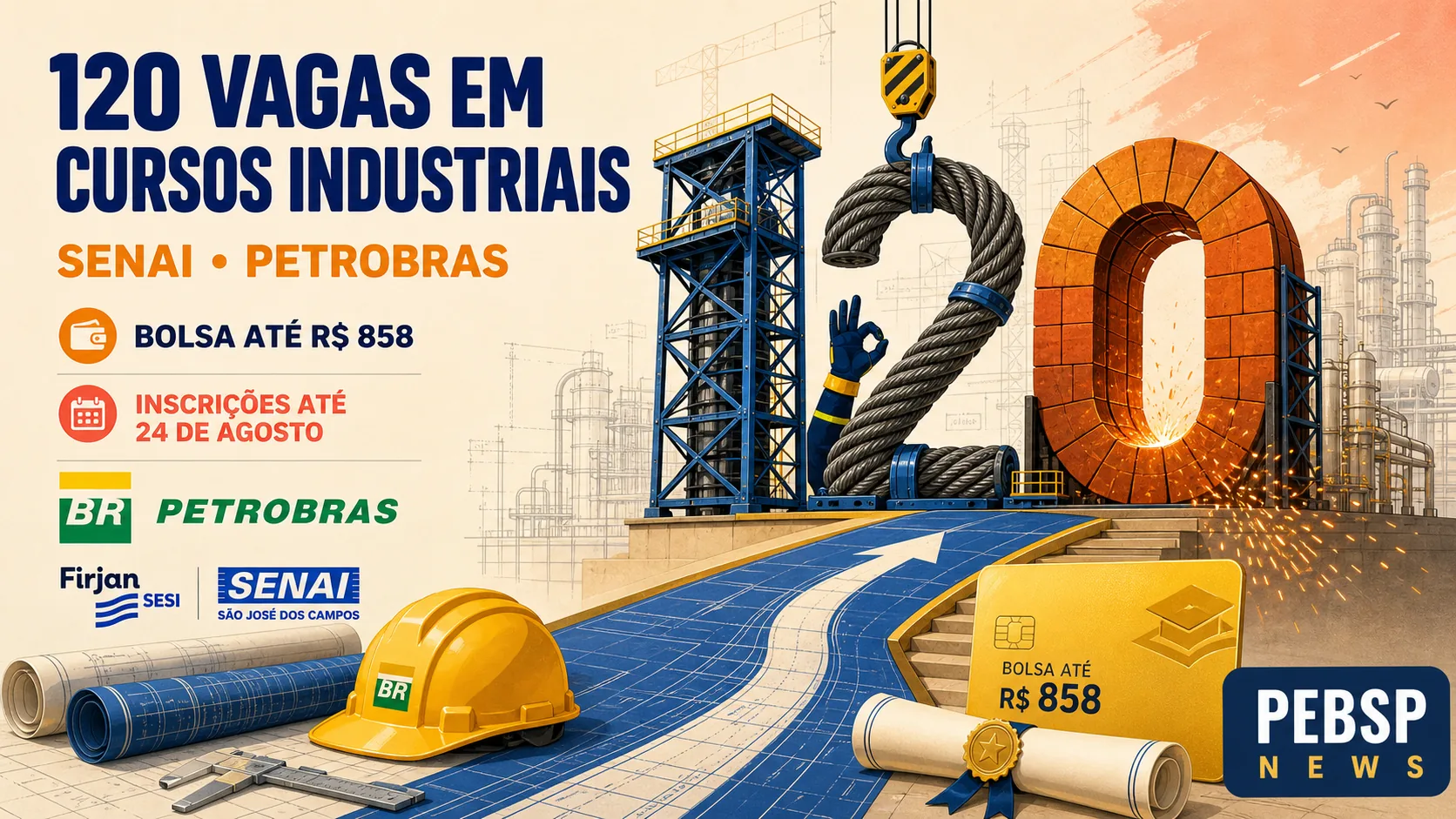 120 vagas abertas em São José dos Campos-SP para qualificação (Montador de Andaime, Sinaleiro, Pedreiro Refratarista). Bolsa R$ 660 a R$ 858mês. Inscrições até 24082026.