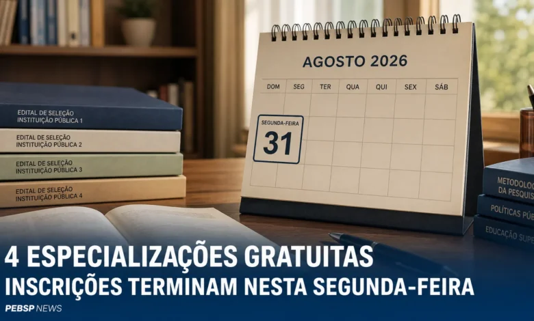 IFSP, UDESC, IFRN e IFMG somam 306 vagas em especializações gratuitas. Inscrições terminam segunda, 31/08; veja vagas e links de cada edital.