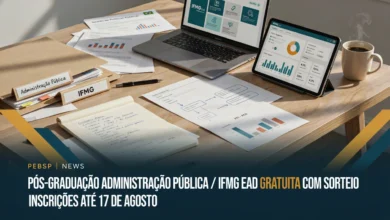 Confira as 150 vagas em especialização gratuita do IFMG em Administração Pública a distância. Inscrições até 17 de agosto. Seleção por sorteio.
