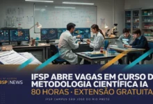 Confira curso gratuito de 80 vagas do IFSP sobre metodologia científica e IA para elaboração de projetos de pesquisa. Inscrições até 12 de agosto.