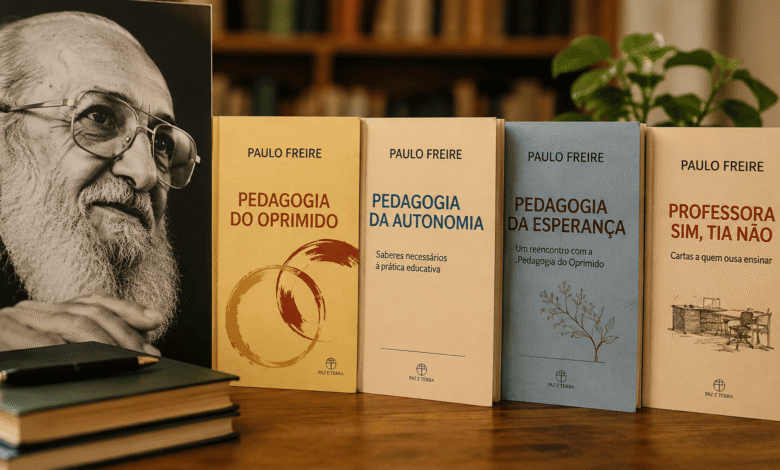 Guia completo das 4 obras mais indicadas de Paulo Freire dados editoriais, resumo de cada livro e onde encontrar para comprar.