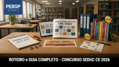 Guia completo de estudos Seduc CE Prova Objetiva (P1), Prova Prática (P2), 14 disciplinas, dicas práticas e cronograma comprovado.