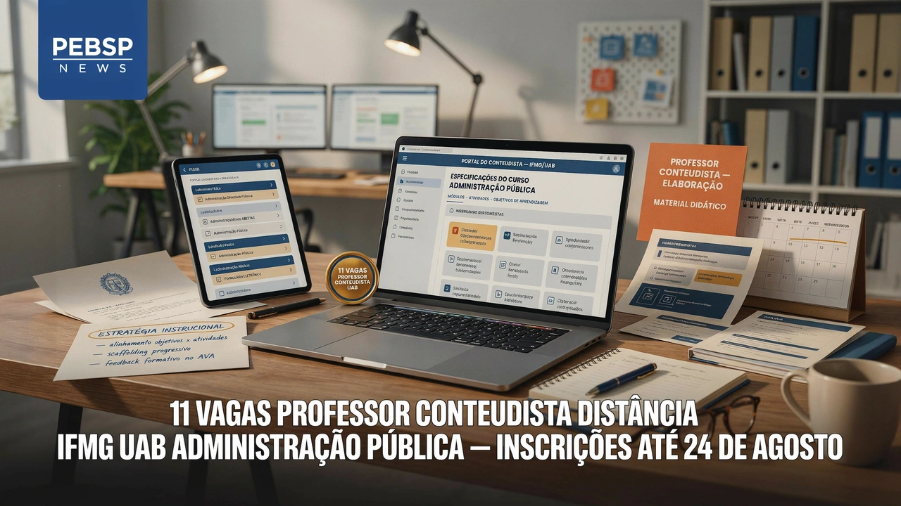 IFMG oferece 11 vagas para professor conteudista em Administração Pública com bolsa de R$ 1.850. Inscrições até 24 de agosto de 2026. Confira vagas, requisitos e como se inscrever.