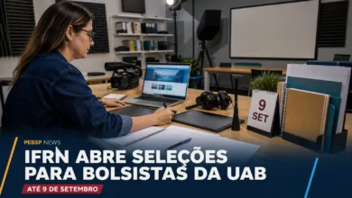 IFRN abre cinco seleções da UAB com bolsas de R$ 1.100 a R$ 2.000 para professor, mediador, coordenador e equipe multidisciplinar. Veja requisitos.