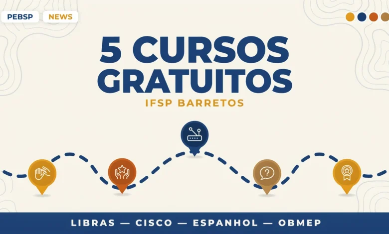 IFSP Barretos oferece vagas gratuitas em Libras, Cisco, Espanhol e Matematica, com inscricoes prorrogadas ate 31 de agosto.