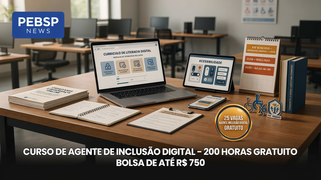 IFSP Diadema abre 25 vagas para curso gratuito de Agente de Inclusão Digital, com bolsa de R$ 750. Inscrições até 18/08/2026. Veja como se inscrever.