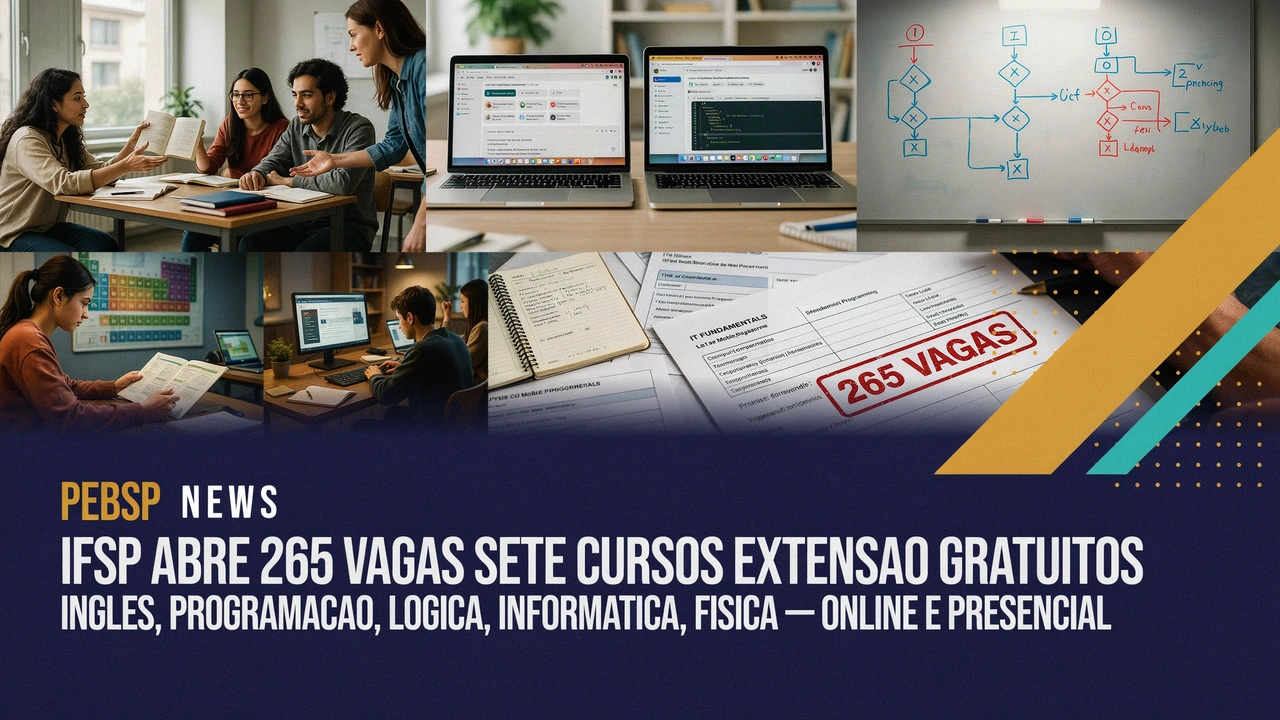 Confira as 265 vagas gratuitas do IFSP Miracatu em 7 cursos de extensão: inglês, programação, lógica e física. Inscrições vão até 7 de agosto de 2026.