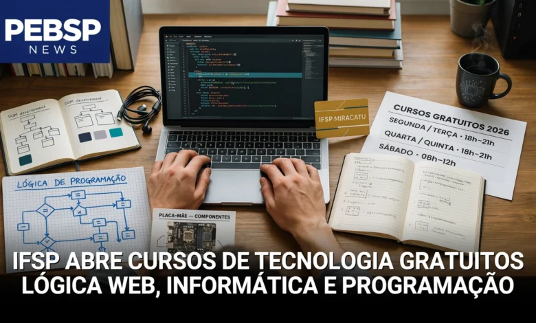 IFSP Miracatu oferece 3 cursos gratuitos de tecnologia — lógica, programação web e informática. 60 vagas, inscrições até 7 de agosto de 2026.