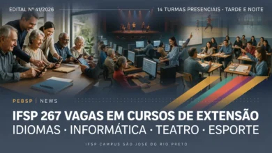 IFSP de São José do Rio Preto oferece 14 turmas presenciais de extensão gratuitas, com 267 vagas; inscrições vão até 12 de agosto de 2026. Veja as turmas.