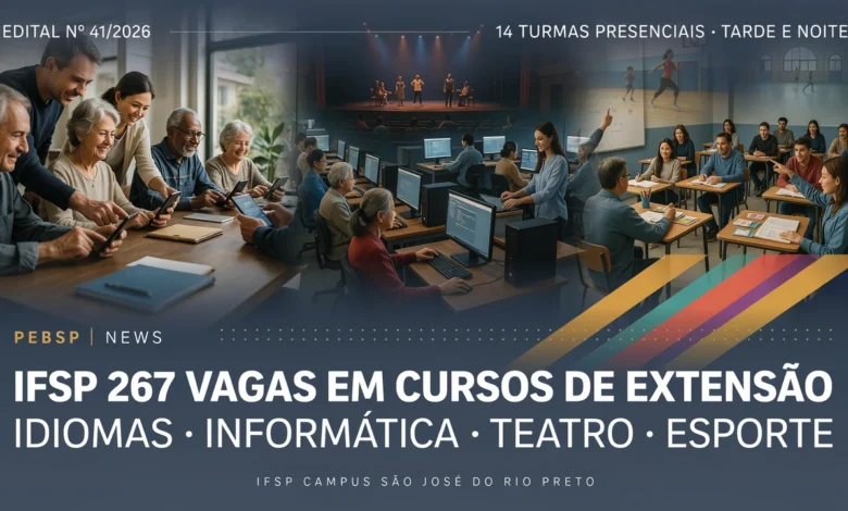 IFSP de São José do Rio Preto oferece 14 turmas presenciais de extensão gratuitas, com 267 vagas; inscrições vão até 12 de agosto de 2026. Veja as turmas.