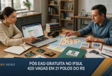 IFSul abre 420 vagas em especialização a distância em Educação Profissional e Tecnológica via UAB, distribuídas por 21 polos do RS. Inscrições até 21 de setembro.