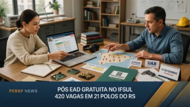 IFSul abre 420 vagas em especialização a distância em Educação Profissional e Tecnológica via UAB, distribuídas por 21 polos do RS. Inscrições até 21 de setembro.