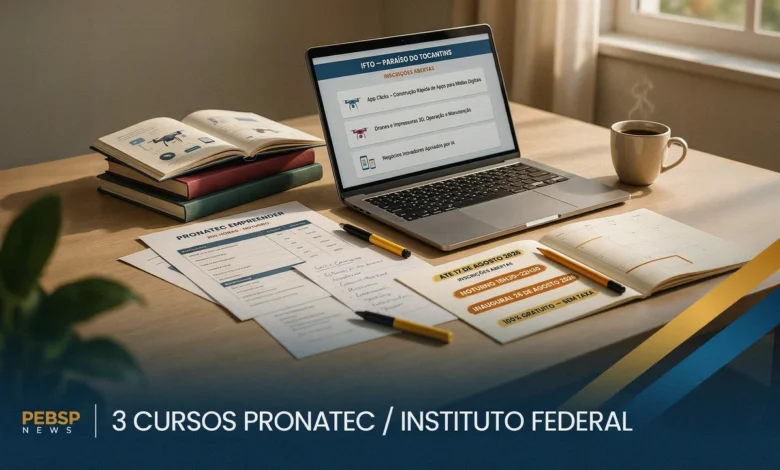 IFTO Campus Paraíso oferece 75 vagas em cursos FIC PRONATEC Empreender. App Clicks, Drones 3D e Negócios com IA. Inscrições até 17 de agosto.