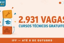 Inscrições abertas para os cursos técnicos subsequentes, integrados e concomitantes do IFF, disponíveis em diversas áreas e ingresso em 2027.