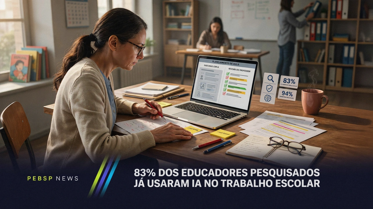 Pesquisa com 7.345 educadores aponta que 83% já usam IA no trabalho escolar. Veja as tarefas mais comuns, os receios e os limites do levantamento.
