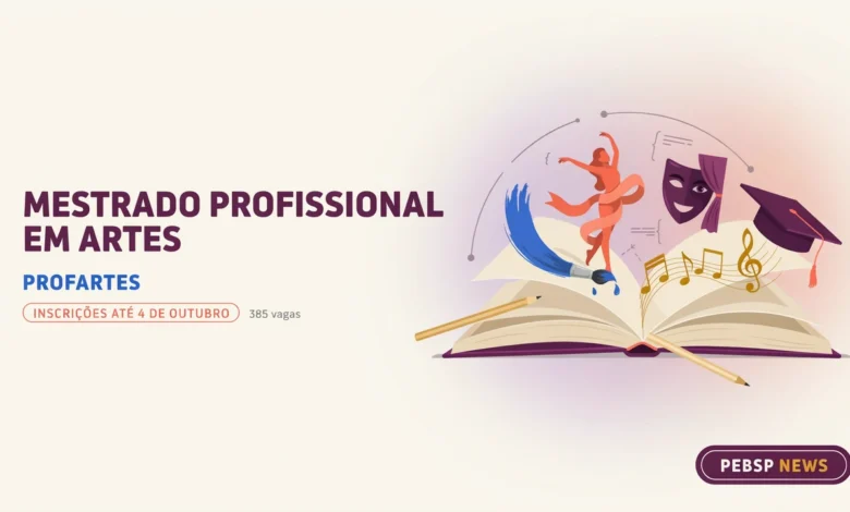 ProfArtes oferece 385 vagas no mestrado profissional em Artes para professores. Inscrições vão de 5 de setembro a 4 de outubro de 2026. Confira.