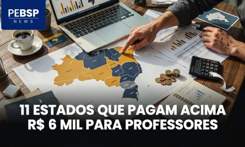 Quais estados pagam acima de R$ 6 mil para professores em 2026 MS lidera com R$ 13 mil, seguido por MA, PA, RR e MT. Veja o ranking e o que une esses estados!