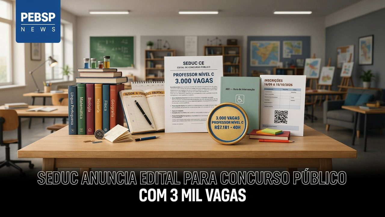 Seduc CE abre 3 mil vagas para Professor. Salário inicial R$ 7.181, inscrições até outubro. Confira disciplinas, requisitos e como se inscrever.