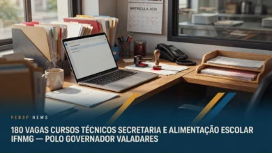 Técnico em Secretaria Escolar e Alimentação Escolar IFNMG somam 180 vagas em Governador Valadares. EaD híbrido. Inscrições até 23 de agosto.