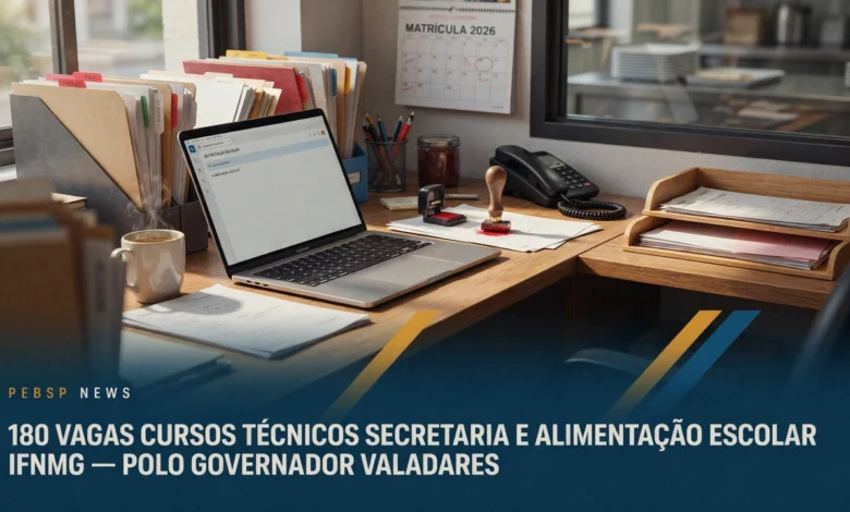 Técnico em Secretaria Escolar e Alimentação Escolar IFNMG somam 180 vagas em Governador Valadares. EaD híbrido. Inscrições até 23 de agosto.