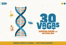 UERGS abre 30 vagas para especialização em Biotecnologia em Porto Alegre. Inscrições prorrogadas até 21 de agosto de 2026, com taxa de R$ 100,00.