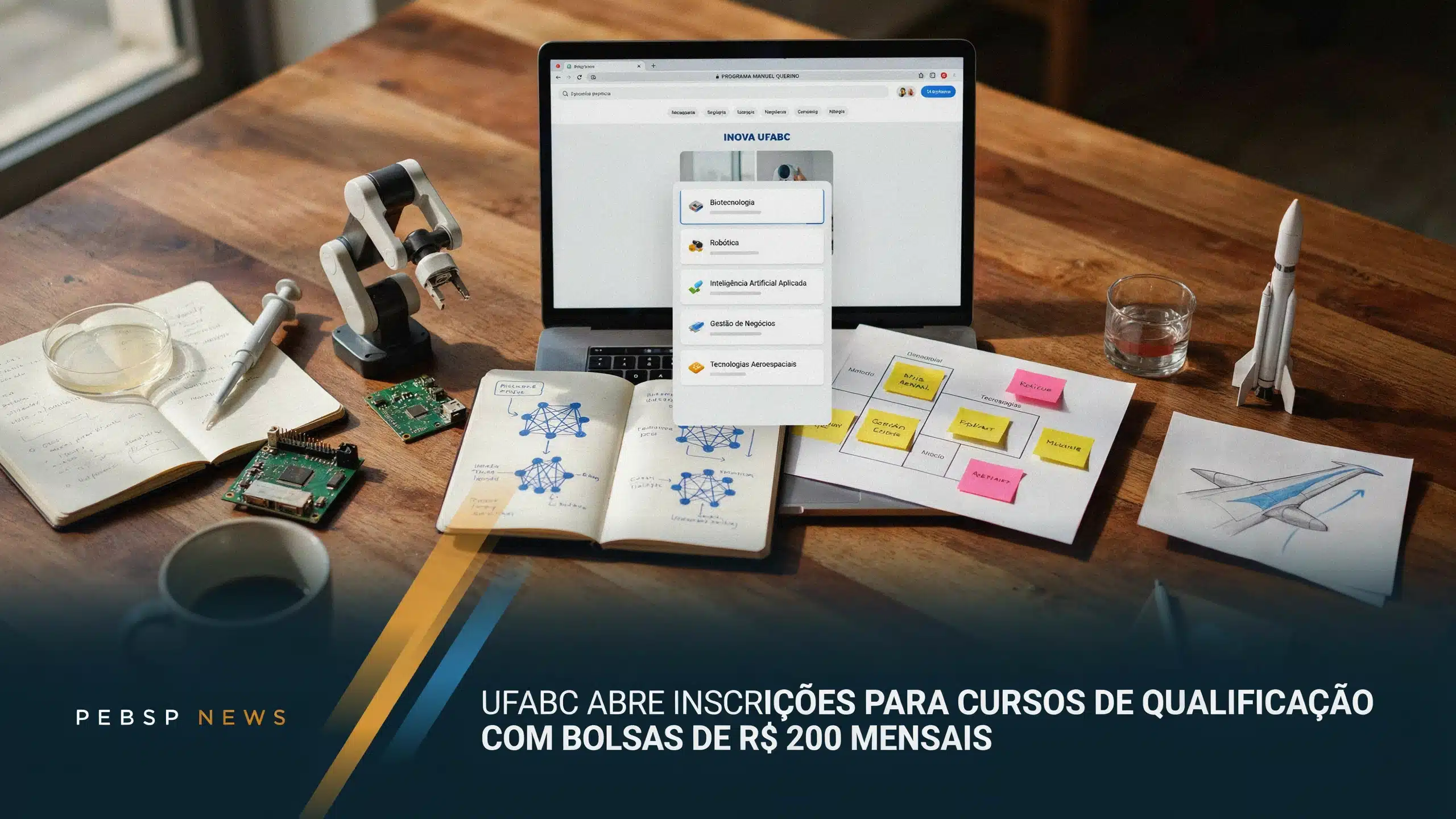 UFABC abre inscrições até 2808 para 3.300 vagas nos cursos gratuitos de qualificação profissional em Biotecnologia, IA, Robótica e mais.