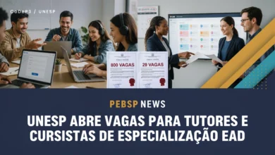 UNESP abre 829 vagas em cinco especializações EaD 800 para estudantes e 29 bolsas de professor regente e mediador. Inscrições até 5 de agosto.
