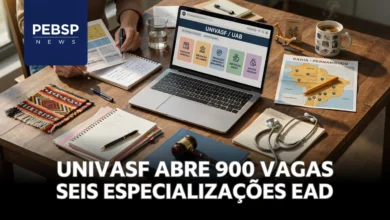 UNIVASF abre 900 vagas em seis cursos de especialização EAD gratuitos pelo sistema UAB. Inscrições até 09 de agosto de 2026. Veja vagas por polo.