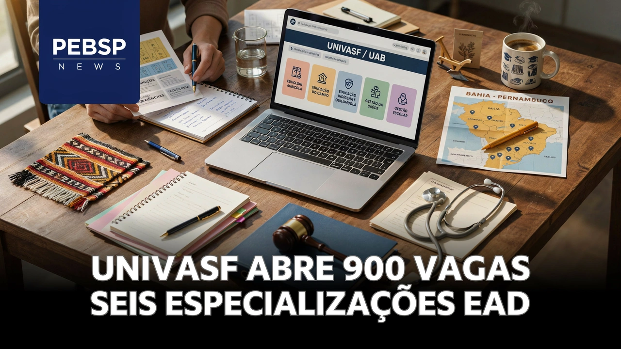 UNIVASF abre 900 vagas em seis cursos de especialização EAD gratuitos pelo sistema UAB. Inscrições até 09 de agosto de 2026. Veja vagas por polo.
