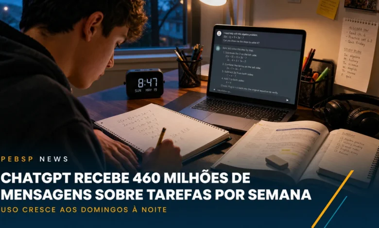 ChatGPT supera 460 milhões de mensagens semanais sobre tarefas escolares nos EUA. Relatório da OpenAI mostra como a IA entrou na rotina de estudos.