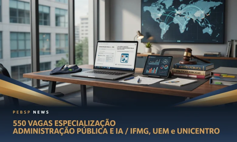 IFMG oferece 150 vagas em Administração Pública e UEM/Unicentro abrem 400 vagas em IA aplicada ao setor público; inscrições até 17 e 18/08/2026.